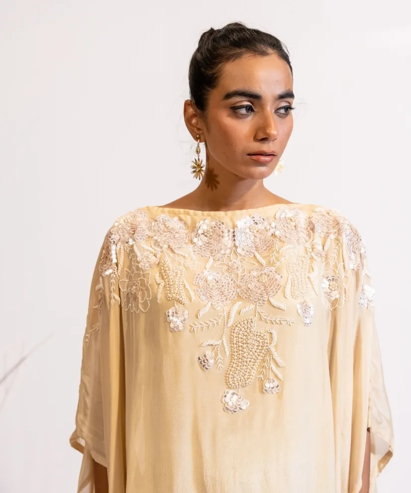 Champagne Glow Hand-Embellished Georgette Kaftan Champagne Glow Hand-Embellished Georgette Kaftan