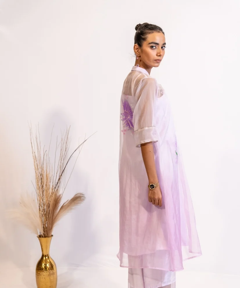 Lavender Ombre Shaded Hand-Painted Organza Shrug Set Lavender Ombre Shaded Hand-Painted Organza Shrug Set