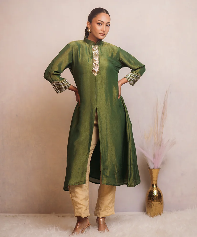 Emerald Green Tissue Co-ord Set For Women