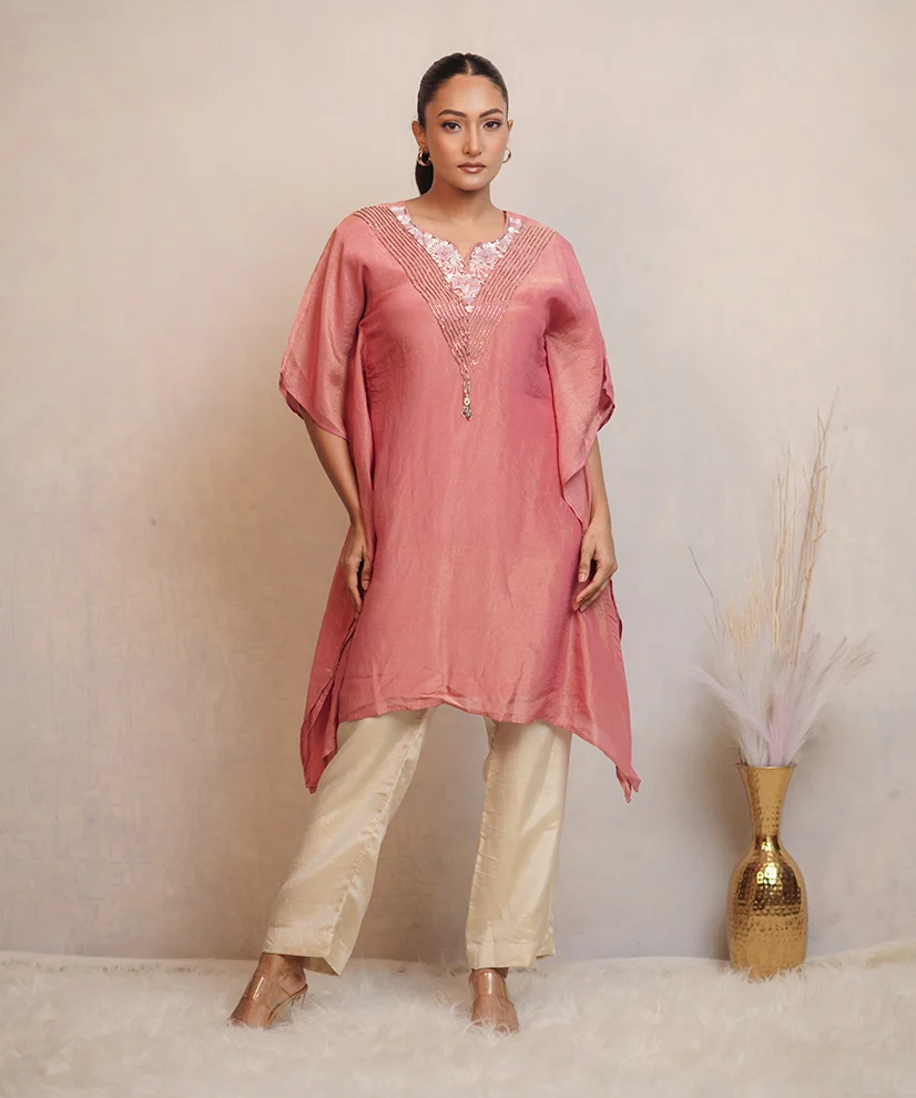 Blush Pearl Embroidered Tissue Co-ord Set For Women