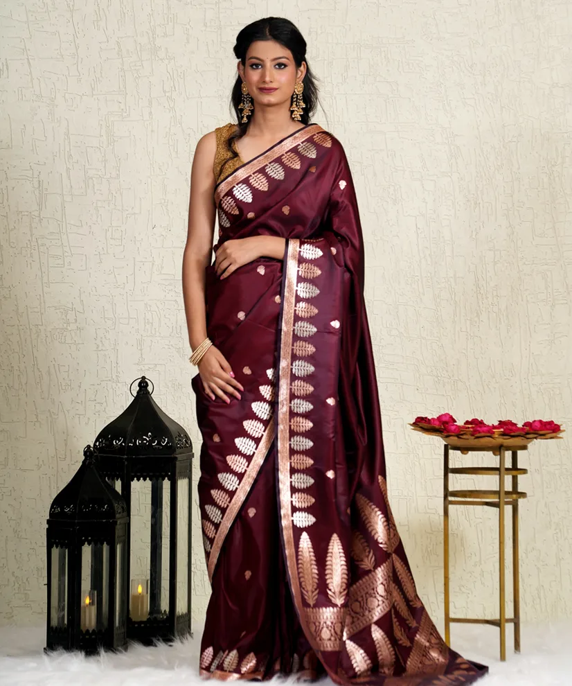 Royal Wine Banarasi Katan Silk Saree