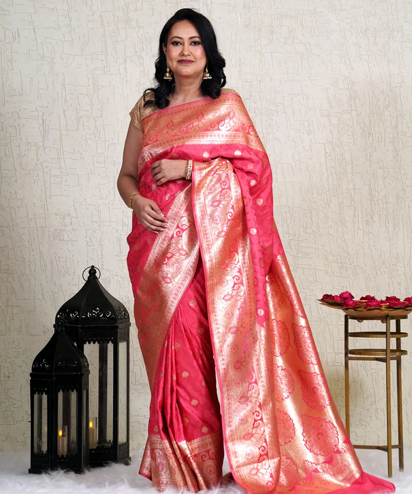 Rich Peach Banarasi Katan Silk Saree