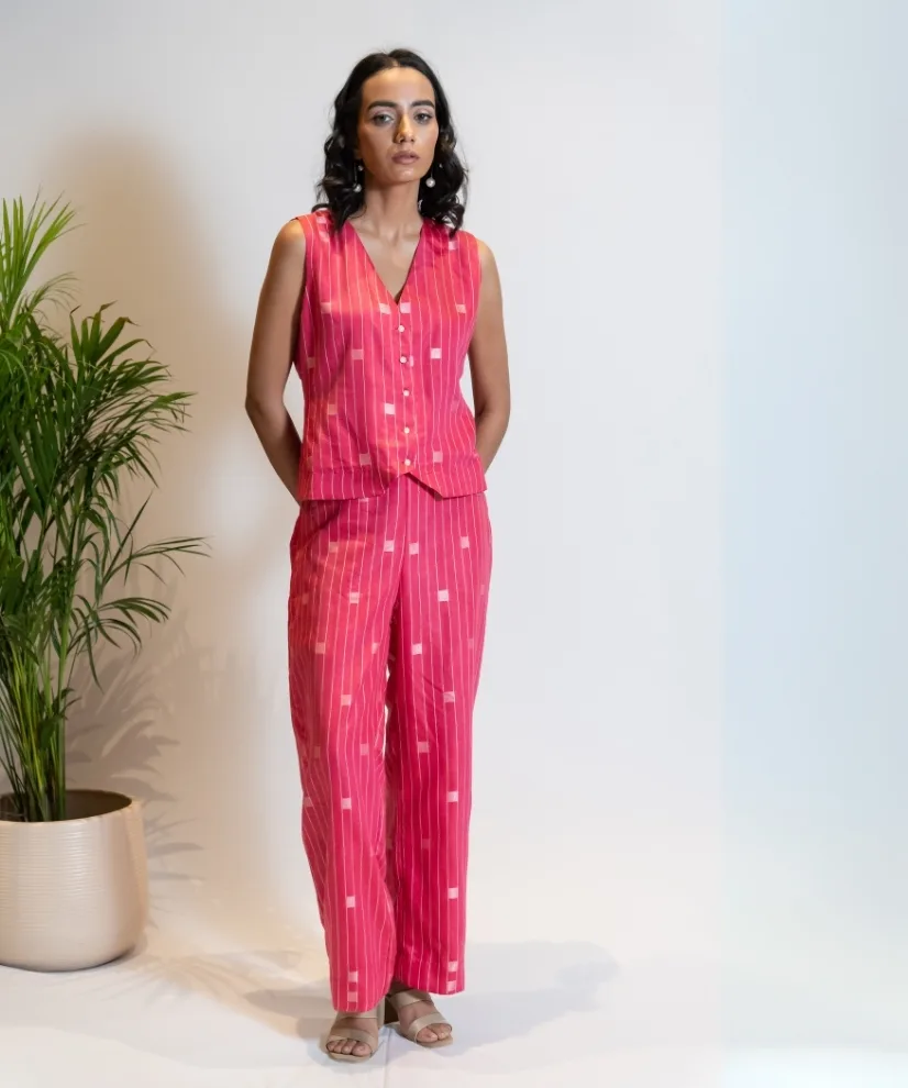 Fuschia Pink Eri Silk Co-ord Set with Waistcoat Top