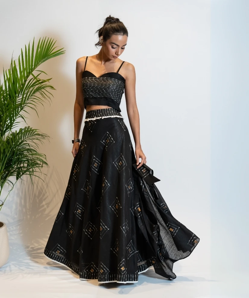 Black 3-Piece Co-ord Set with Spaghetti Top, Skirt & Shrug