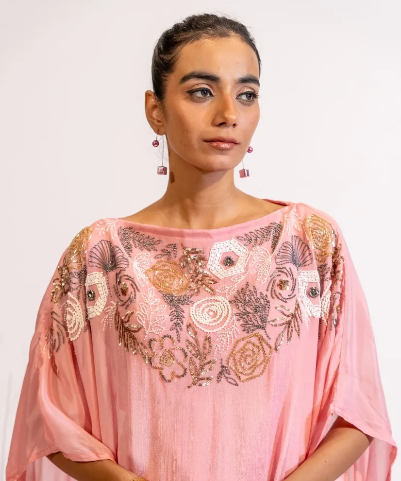 Blush Pink Sequined & Beaded Kaftan Dress Blush Pink Sequined & Beaded Kaftan Dress