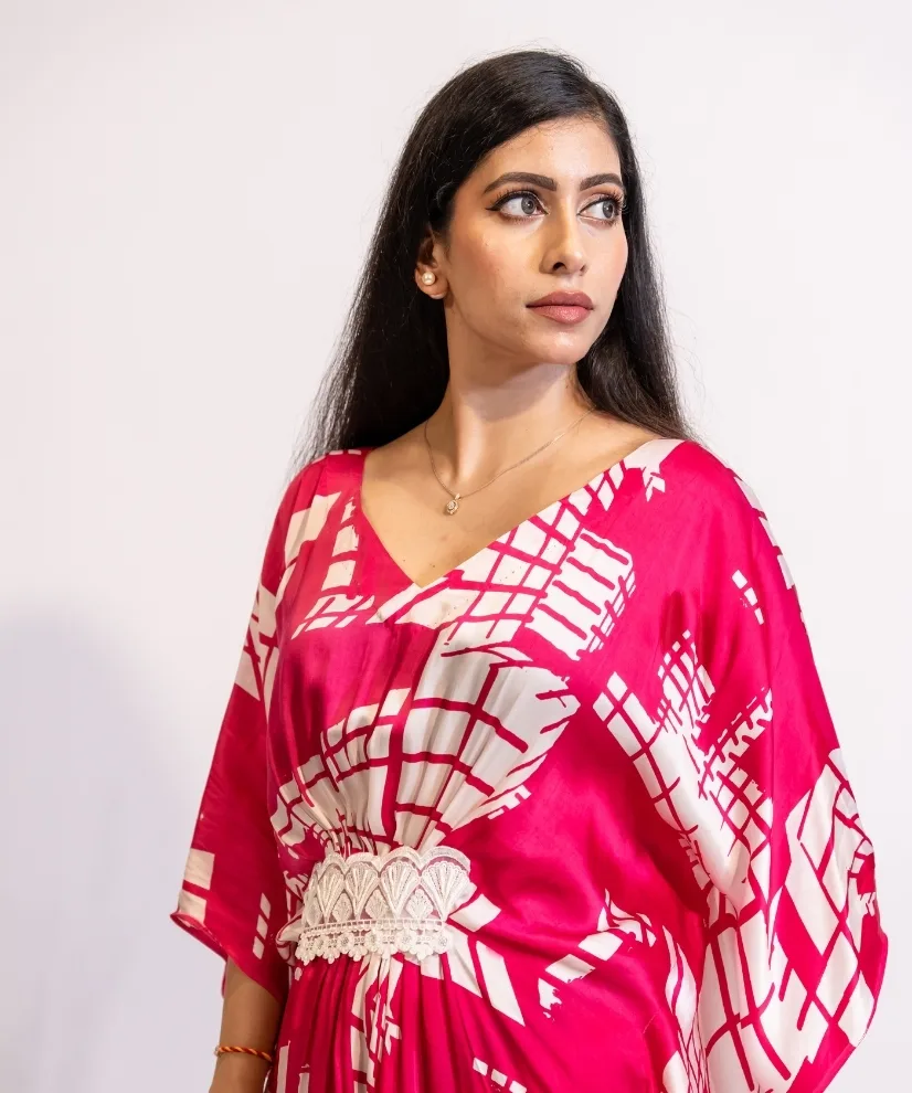 Fuchsia Pink Abstract Kaftan Dress Fuchsia Pink Abstract Kaftan Dress