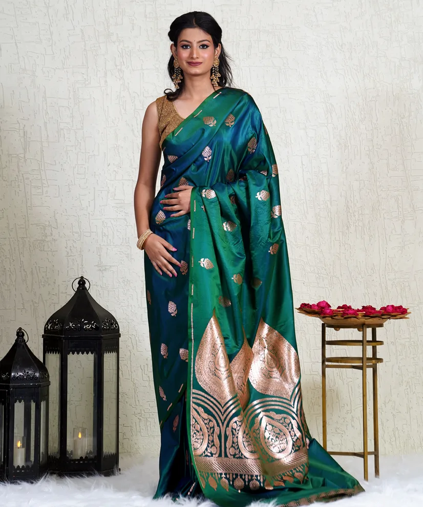 Peacock Banarasi Katan Silk Saree with Handwoven Zari Pallu