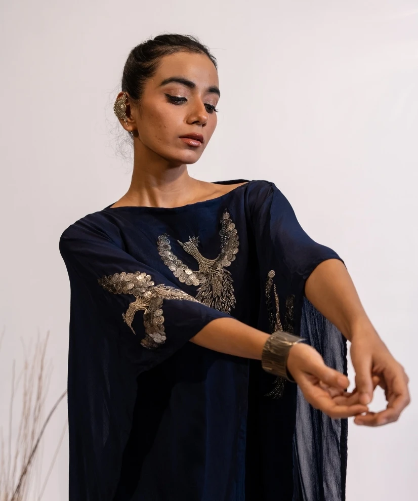 Regal Navy Blue Embellished Kaftan Regal Navy Blue Embellished Kaftan