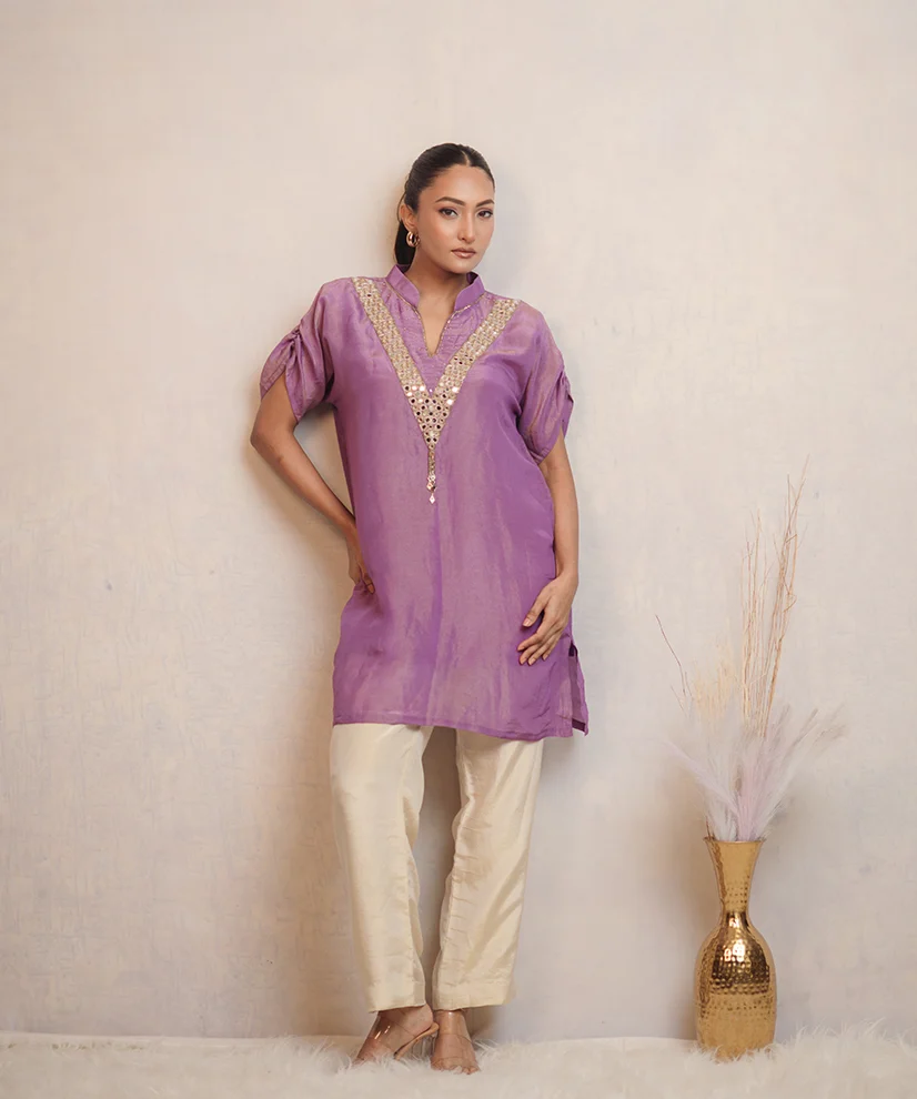 Orchid Mist Embellished Tissue Co-ord Set For Women