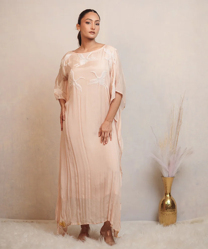 Blush Dove Hand Embroidered Dress For Women
