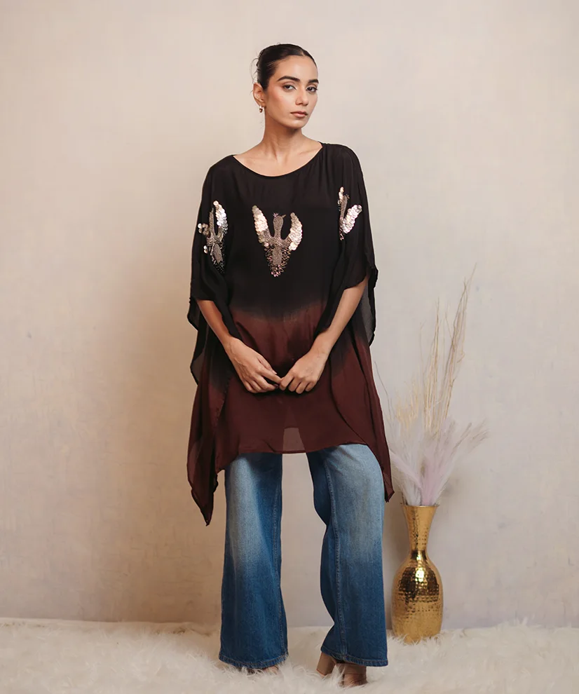 Espresso Noir Ombre Kaftan Top For Women