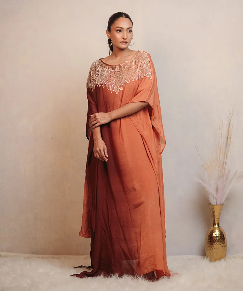 Cinnamon Rose Hand Embroidered Dress For Women