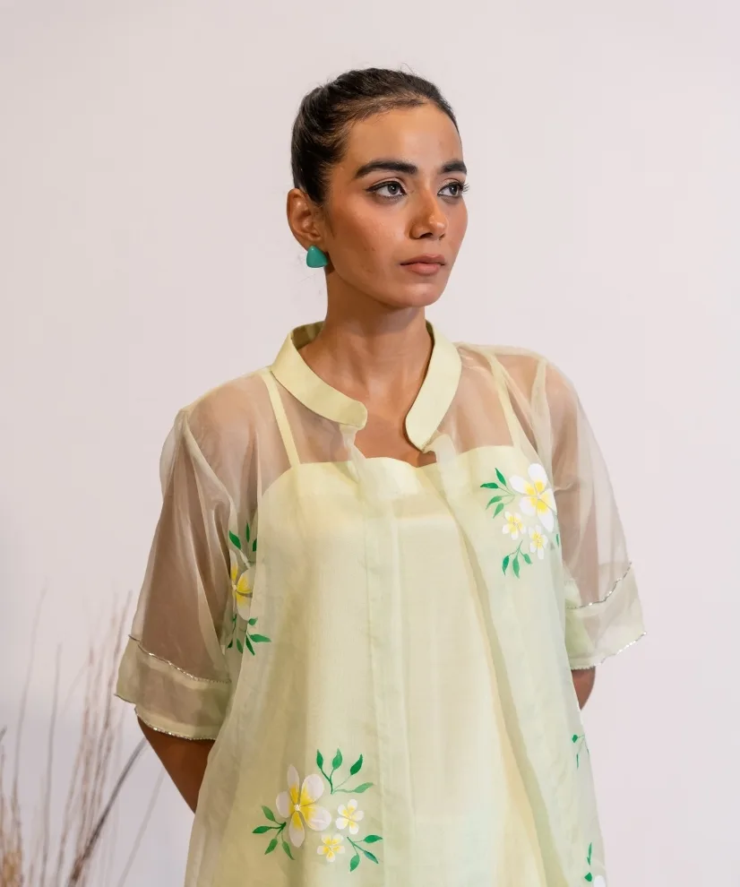 Pastel Green Hand-painted Organza Kurta Set Pastel Green Hand-painted Organza Kurta Set