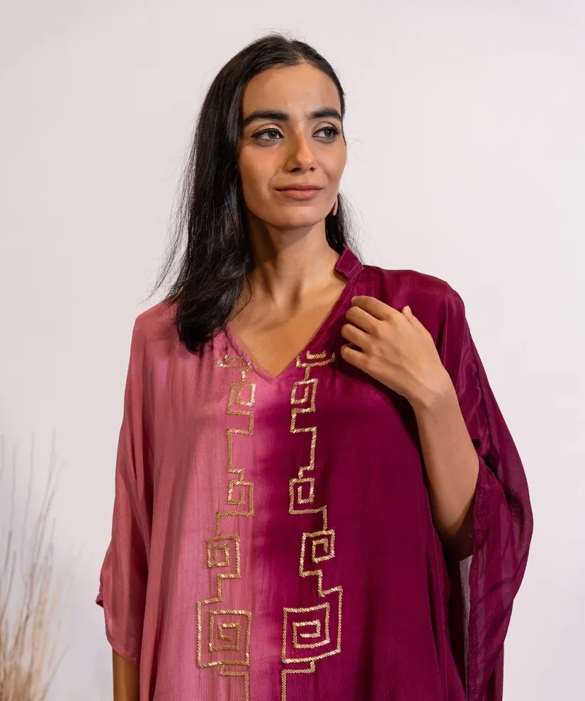 Wine & Rose Ombre Shaded Kaftan Dress Wine & Rose Ombre Shaded Kaftan Dress