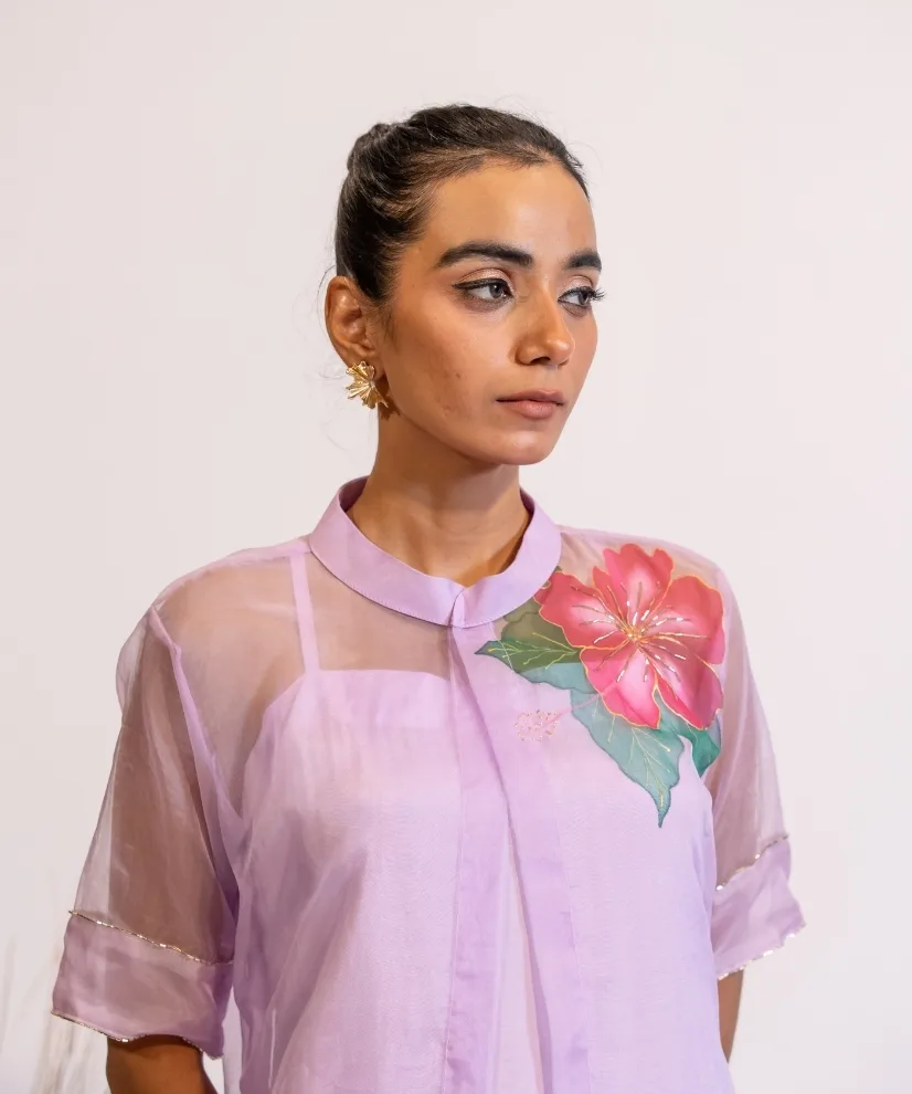 Hand-Painted Lavender Organza Kurta Set Hand-Painted Lavender Organza Kurta Set