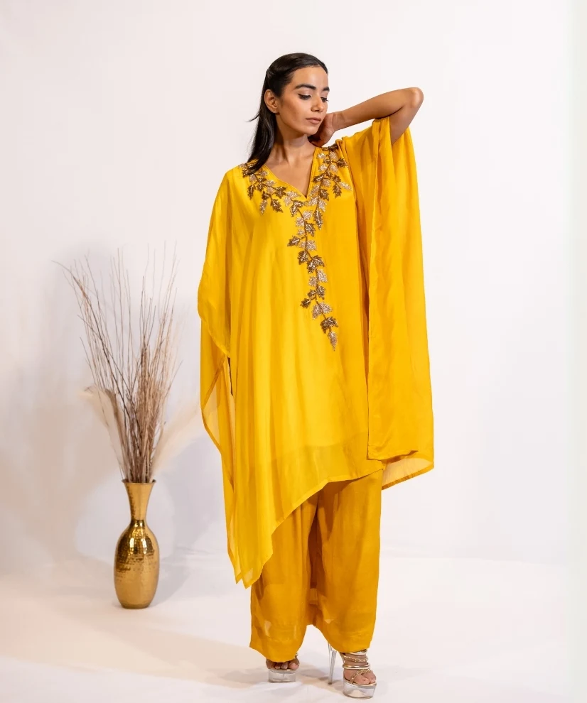 Sunlit Mustard Hand-Embellished Georgette Co-ord Set Sunlit Mustard Hand-Embellished Georgette Co-ord Set