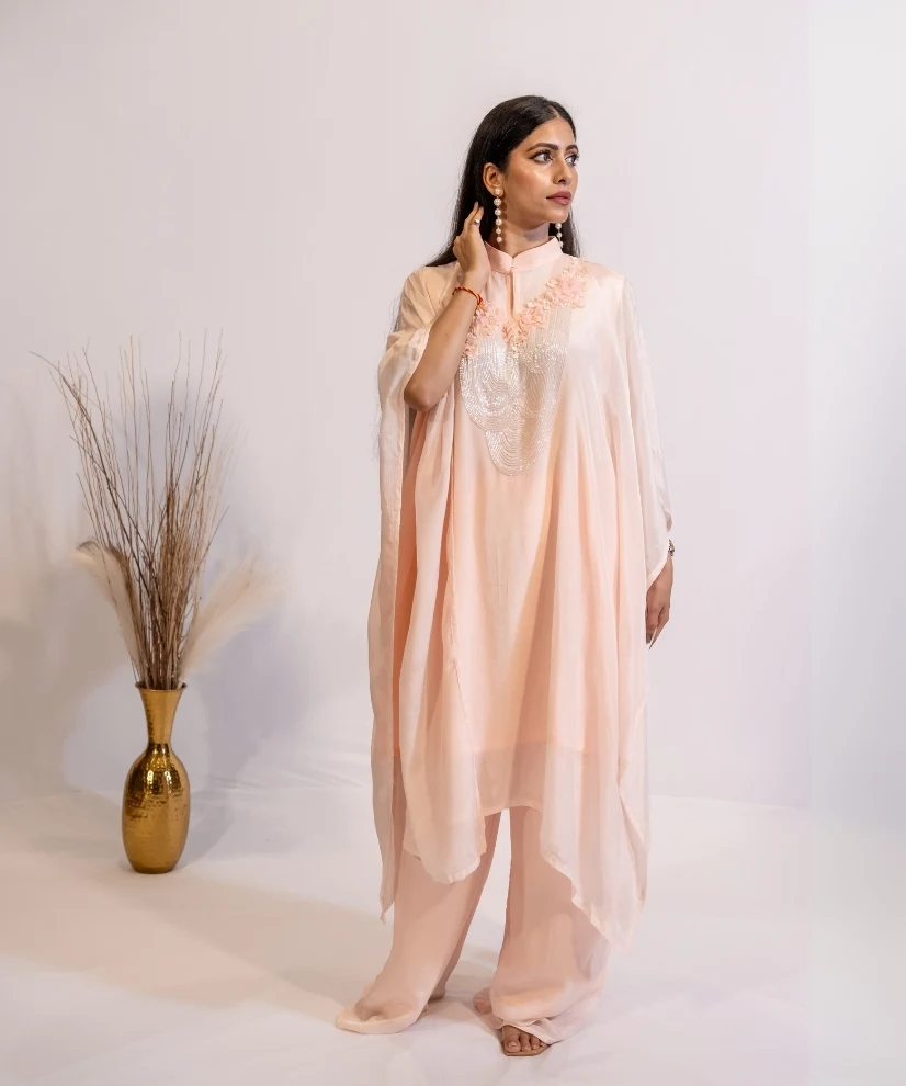 Pastel Peach Hand Embroidered Co-ord Set