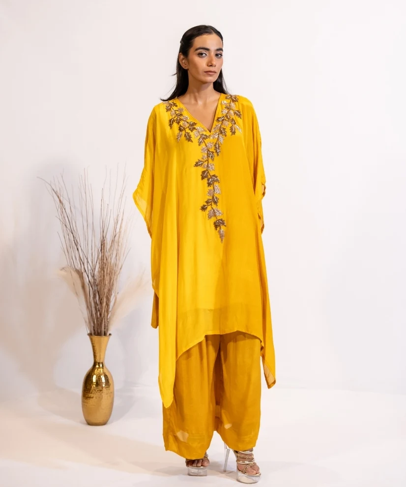 Sunlit Mustard Hand-Embellished Georgette Co-ord Set
