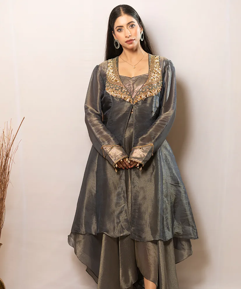 Ashen Glow Embellished Tissue Kurta Set