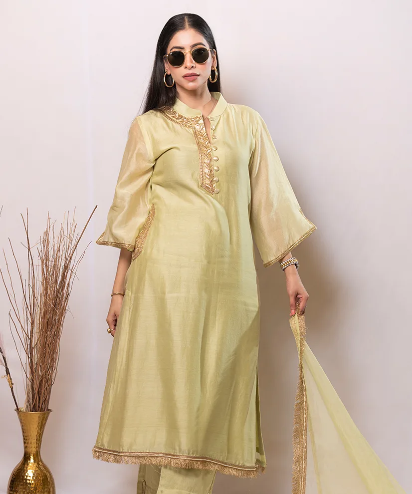 Celadon Glow Chanderi Silk Kurta Set For Women