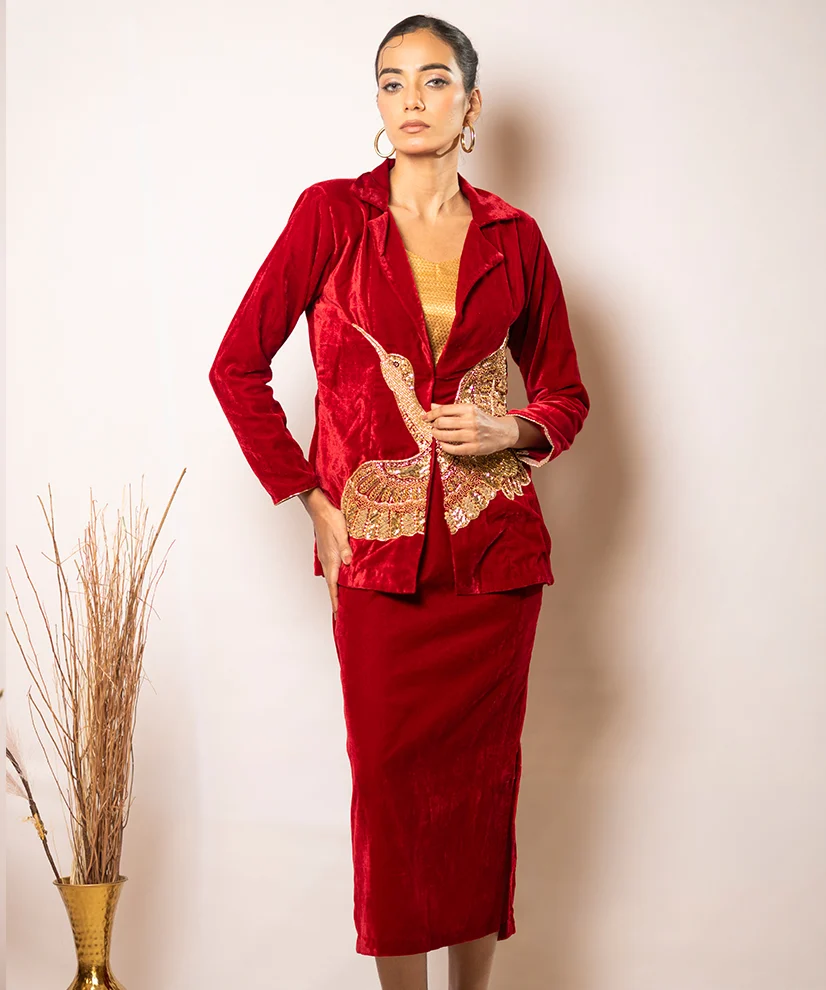 The Crimson Phoenix Velvet Co-ord Set